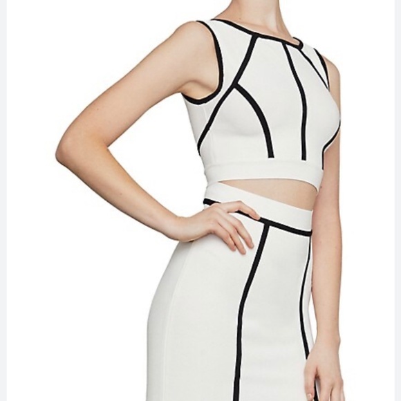 BCBG MaxAzria Fenella Crop Top & Matching Skirt Set Small White with Blk Stripes - Picture 1 of 4